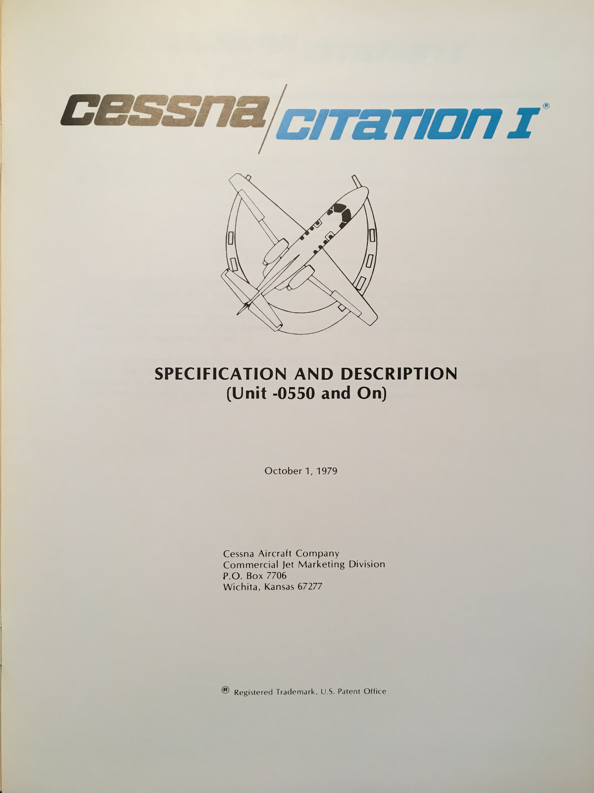 Cessna Citation I Model 500, sn 0550 & On, Specification/Description Booklet