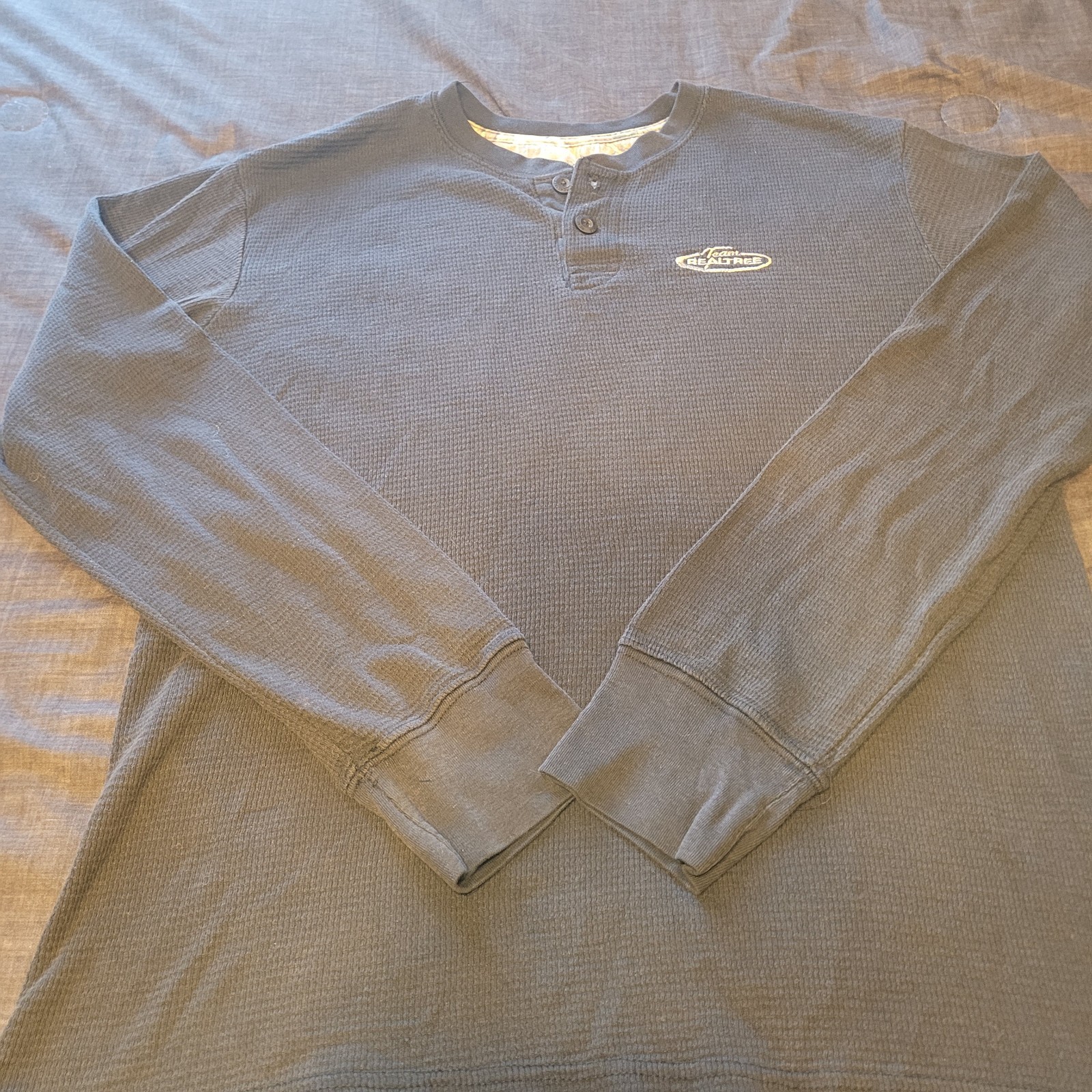 Real Tree Waffle Knit Thermal Shirt Pullover Black Men’s Size M LOGO