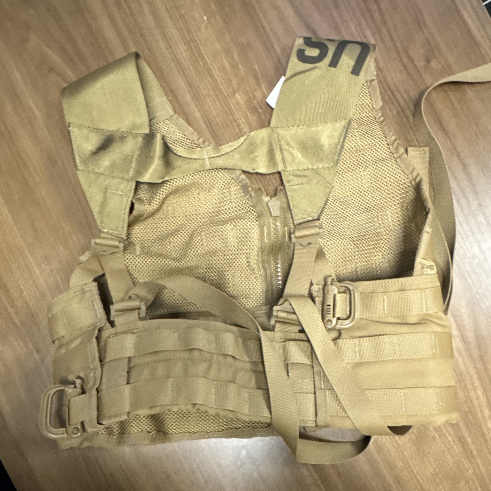 Tan Tactical MOLLE Mesh Vest Chest Rig Adjustable Zip Front "US" One Size