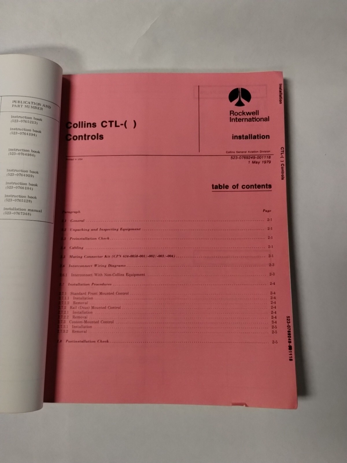 Collins CTL- ( ) Controls Instruction Book 523-0769247-00111A-Original