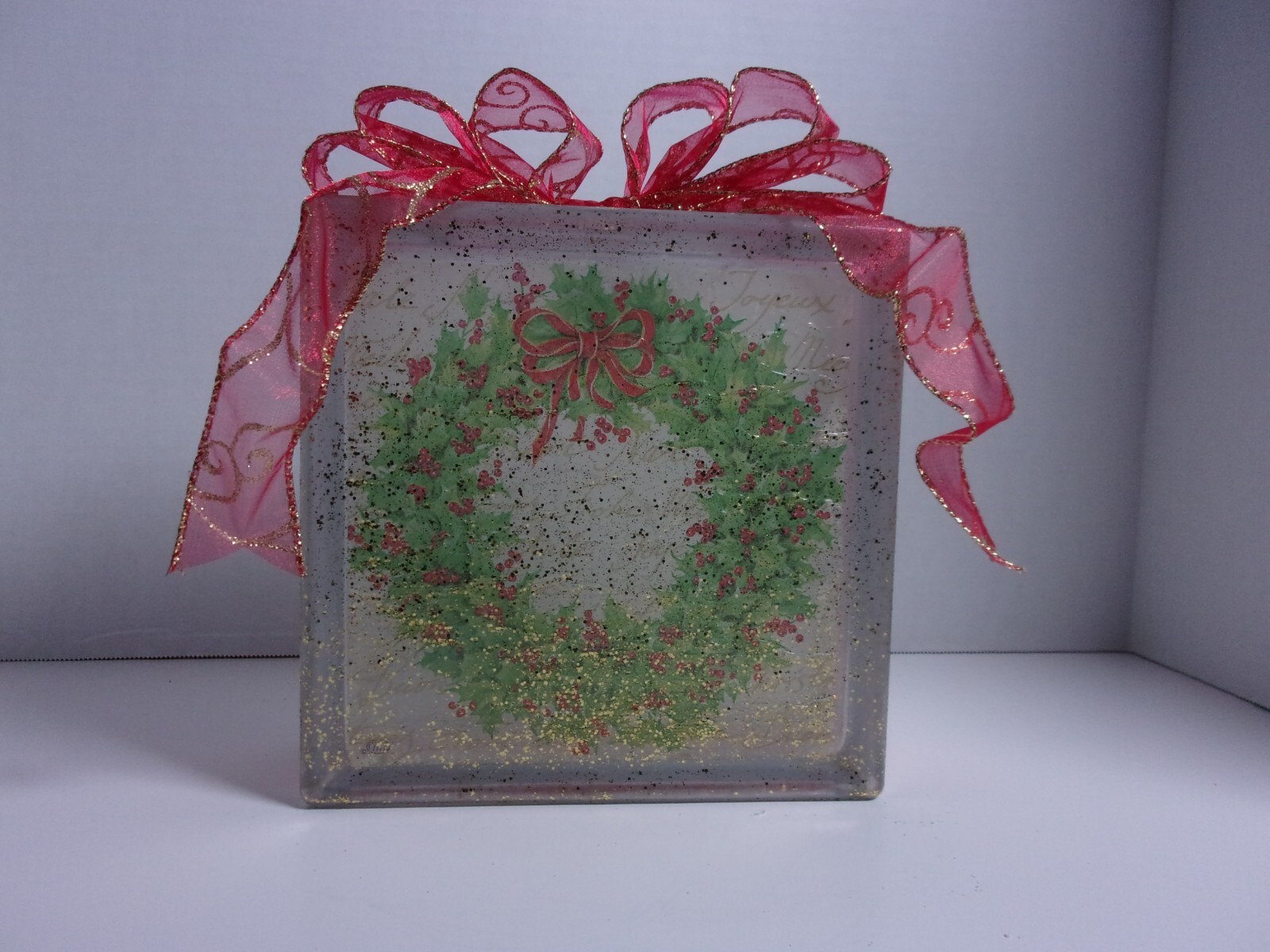 Wreath Lighted Glass Block