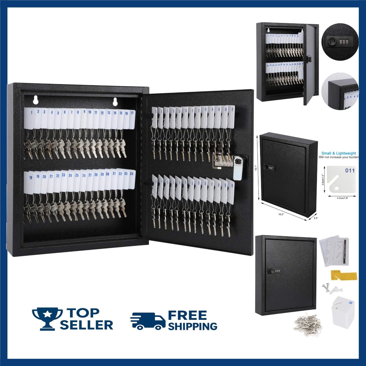 Locking Key Cabinet, 60 Key Storage Lock Box with Code, Key Box Wall Mount with