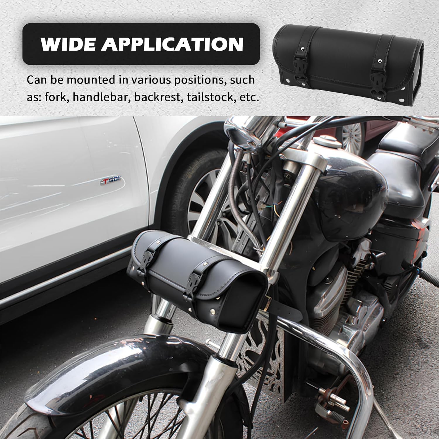 Leather Motorcycle Handlebar Bag,Large Capacity Front Fork Bag for Motorcycle St