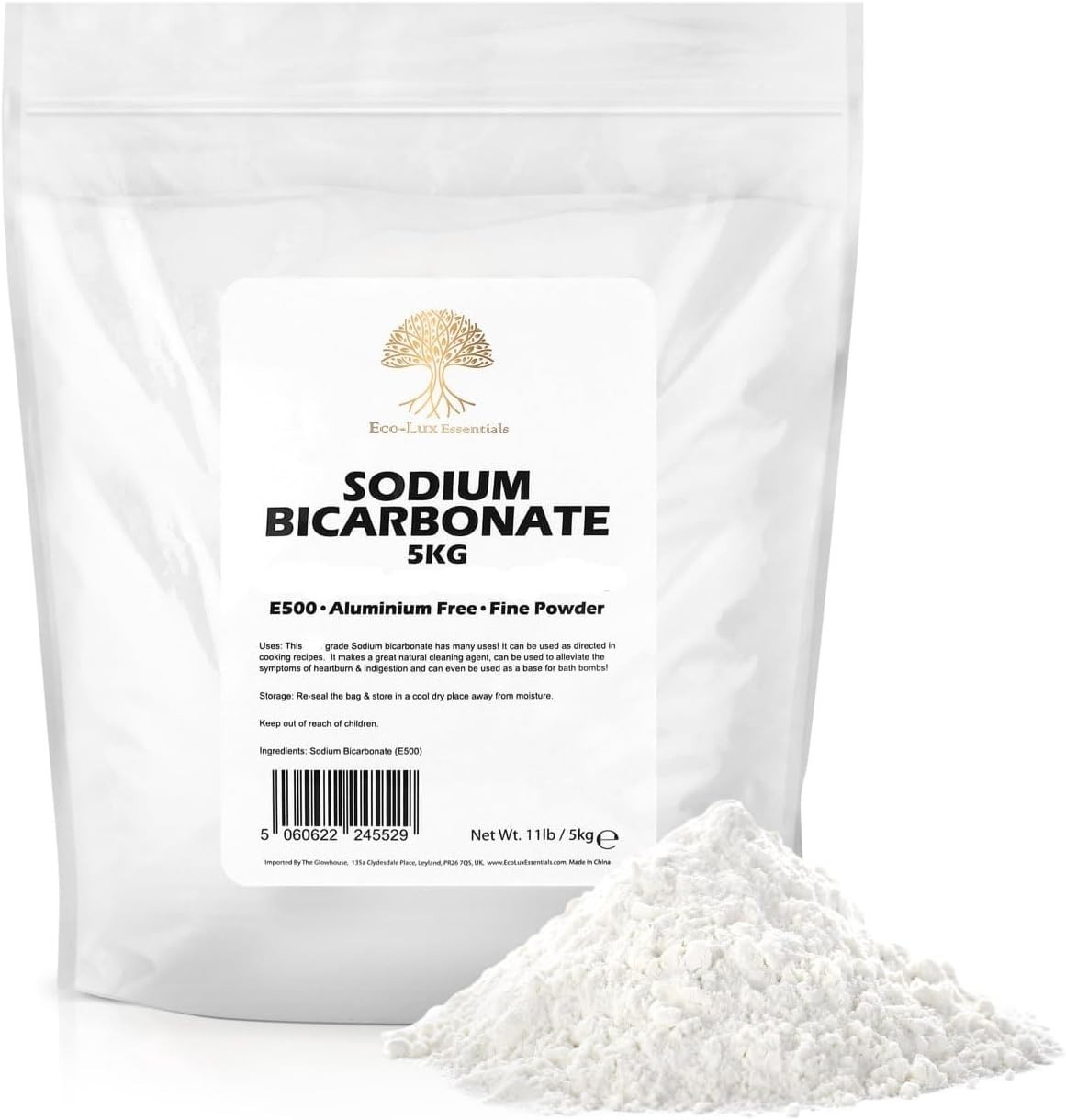 Pure Baking Soda, Sodium Bicarbonate (11 Lbs.) Food Grade for Cleaning, Baking,