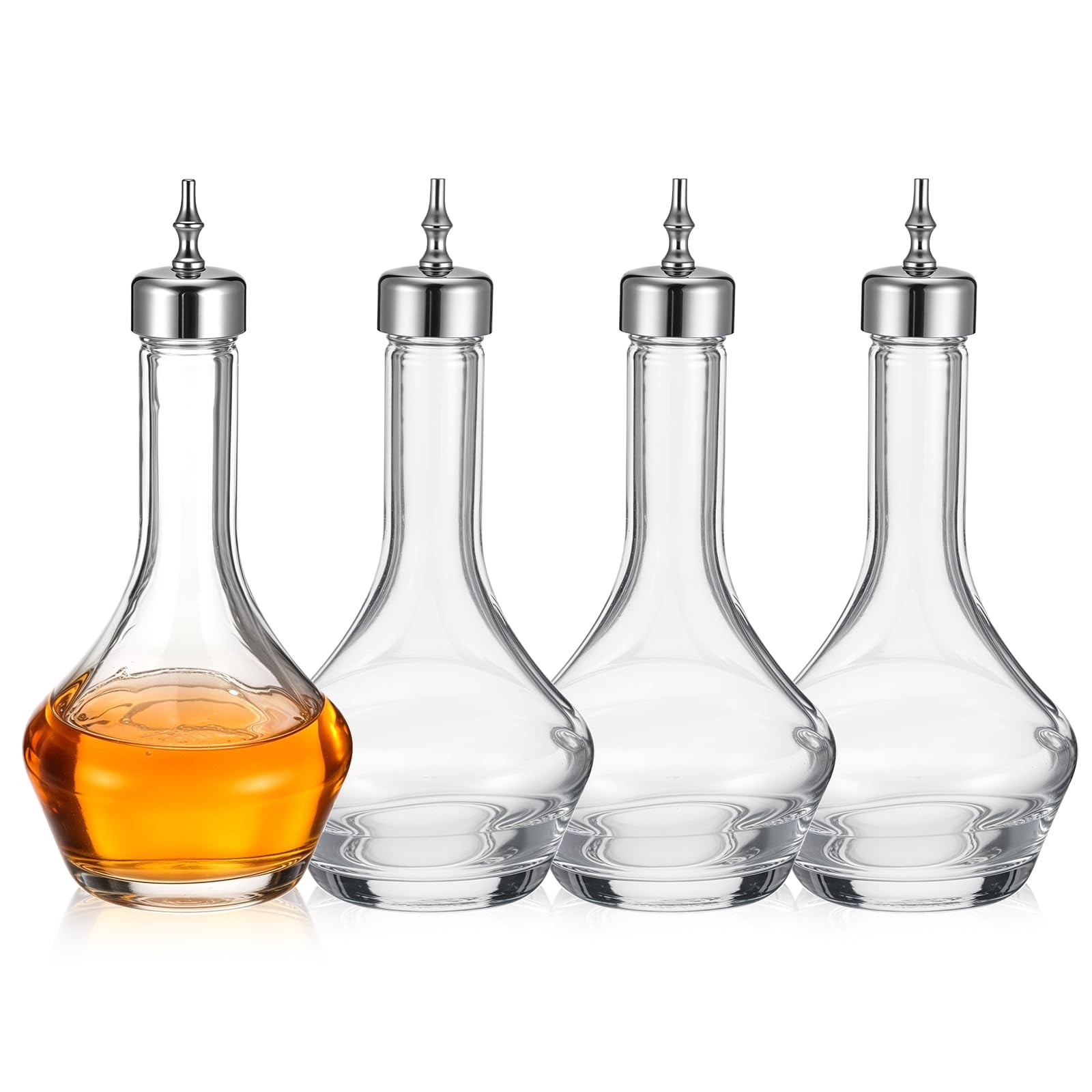 Threaded Bitters Bottle Set of 4 Glass Dash Bottle with Dasher Top, Professio...