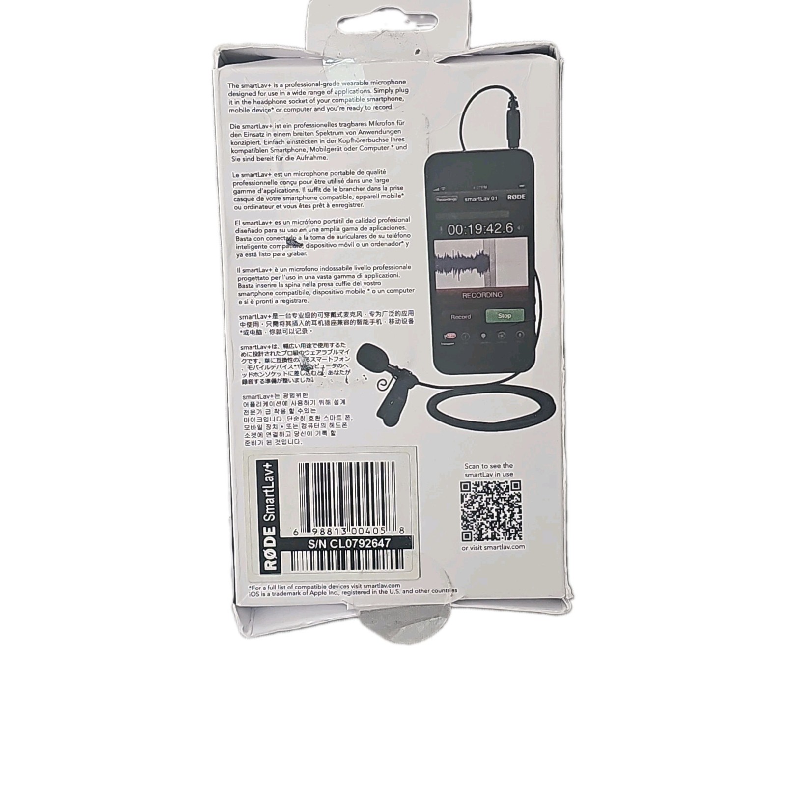Rode smartLav+ Lavalier Condenser Microphone for Smartphones Tablets Open Box