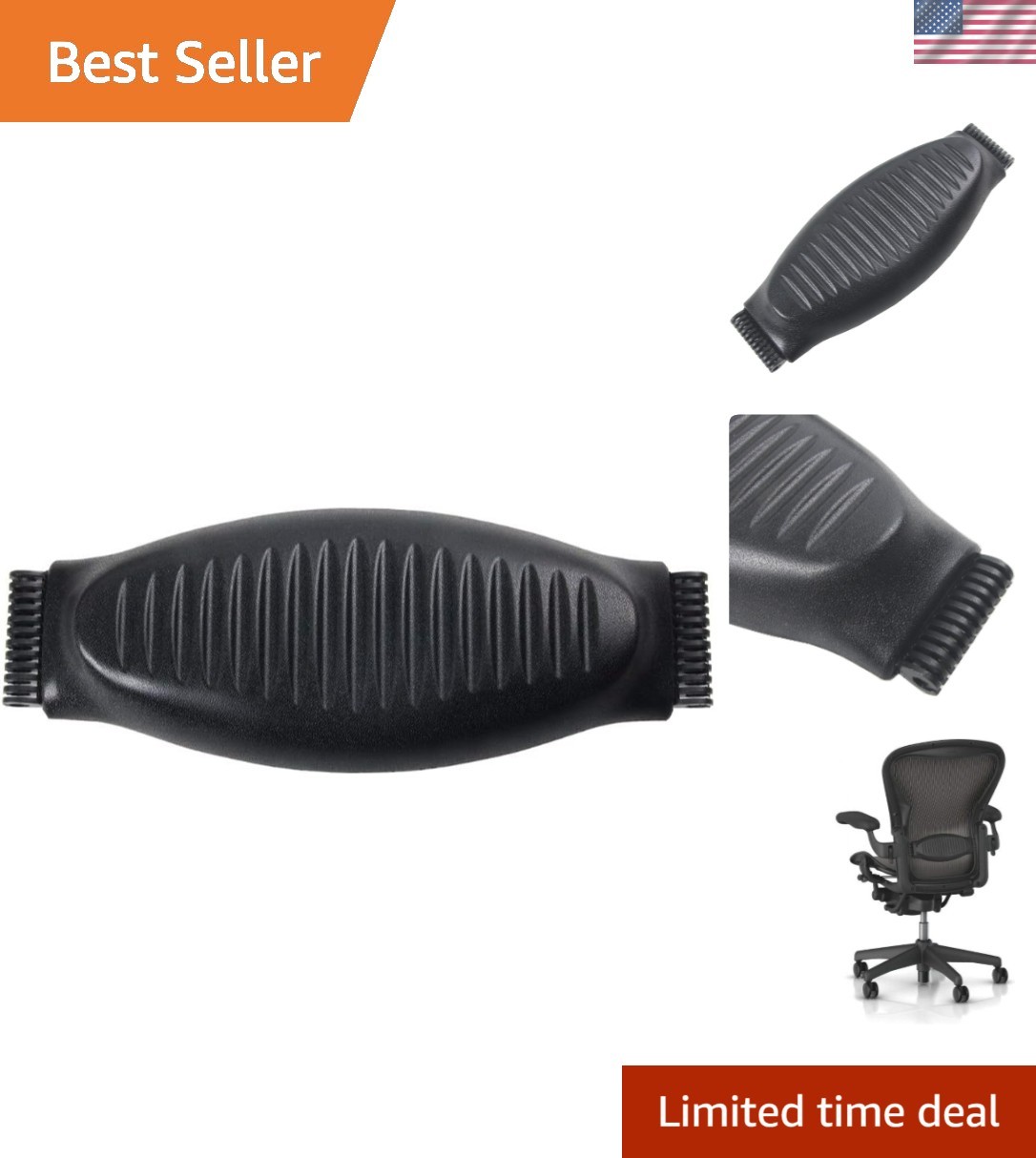 Graphite Black Lumbar Support Pad for Herman Miller Aeron Chair Size B