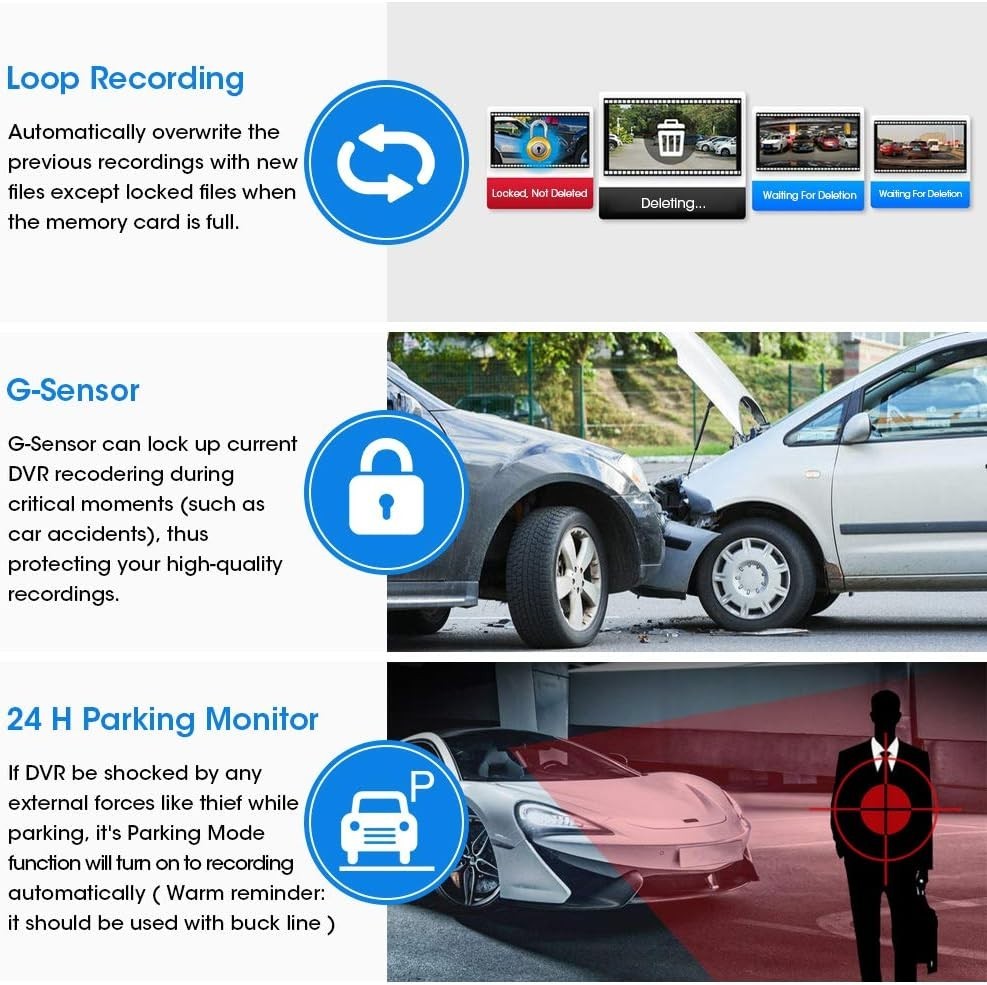 Full Touch Screen Backup Camera Night Vision Loop Recording