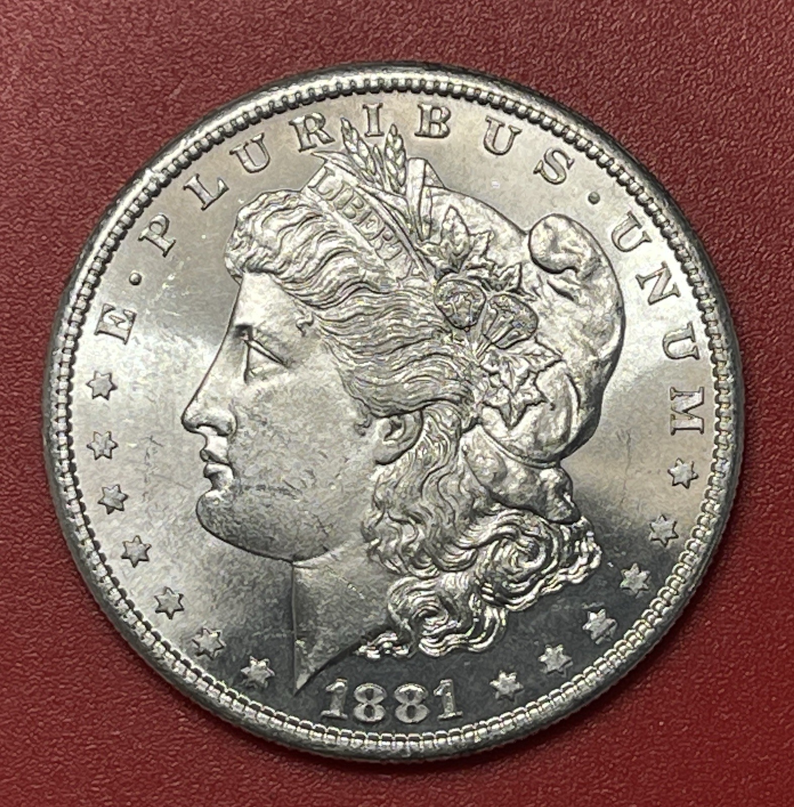 1881 S Morgan Silver Dollar, Gem Uncirculated.