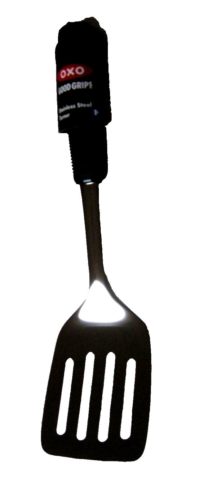 OXO Steel Good Grips Stainless Steel Turner, 12",Slotted, Black Soft Grip Handle