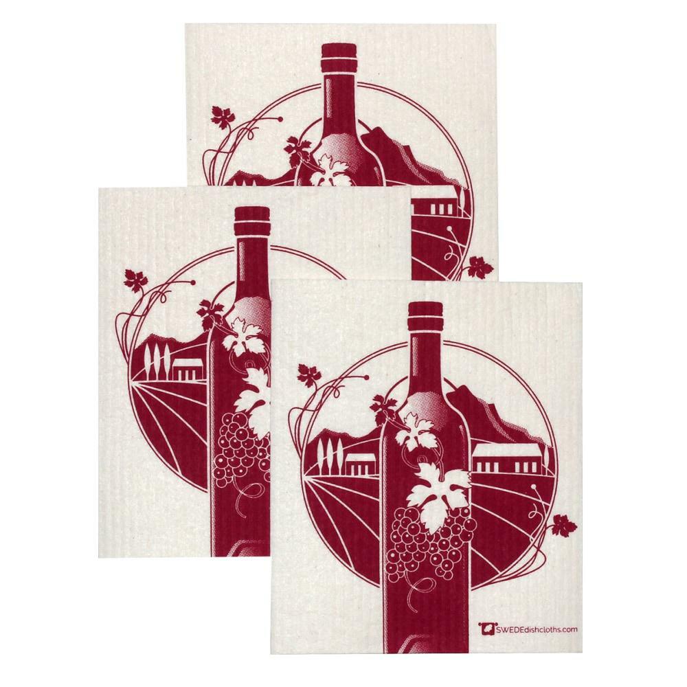 Swedish Dishcloth Set of 3 each Swedish Dishcloths with At the Winery Design