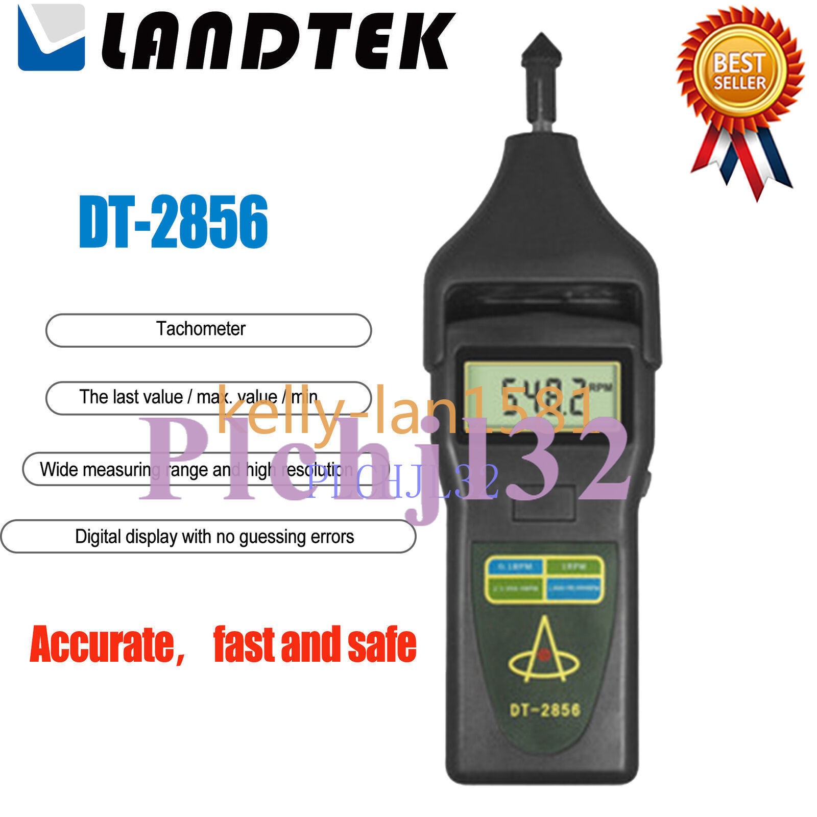 1PC LANDTEK DT-2856 Digital Photo Contact Tachometer Laser RPM Meter Speedometer