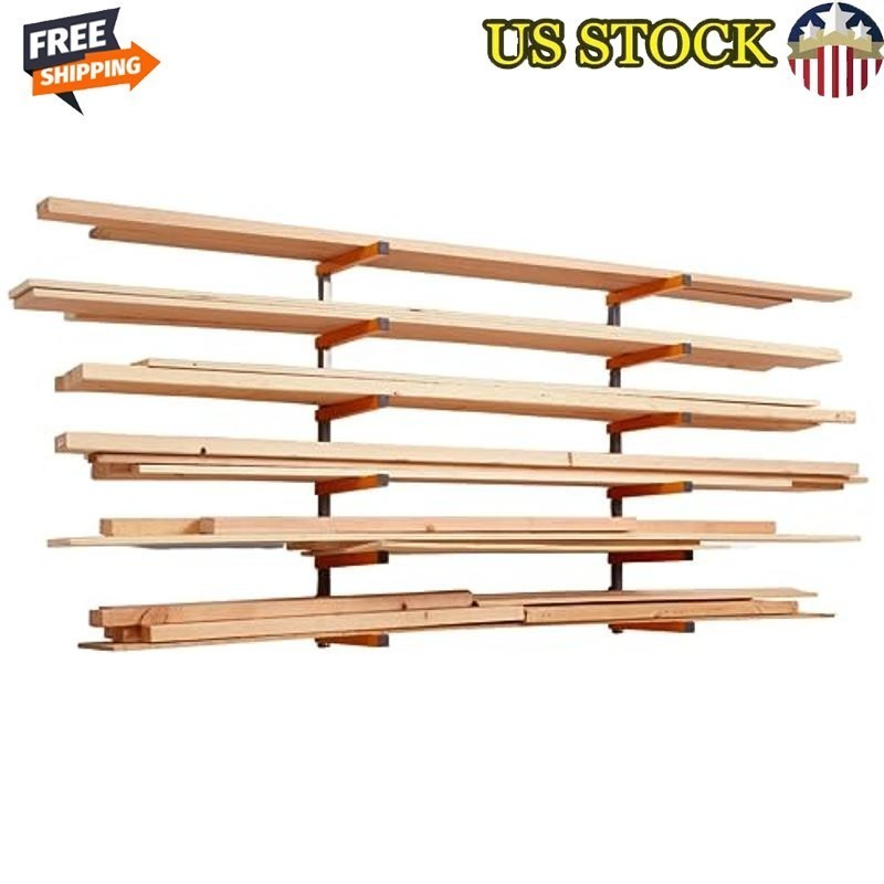 Wood & Metal Wall Mount Lumber Storage Rack 6 Levels 600 lb Capacity PBR-001 New