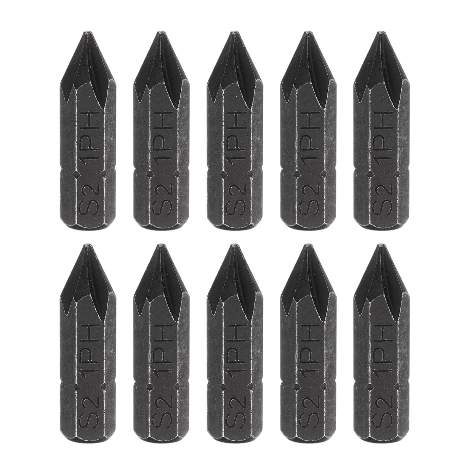 10pcs PH1 Magnetic Phillips Screwdriver Bit 5/16" Hex Shank 32mm Length S2 Black