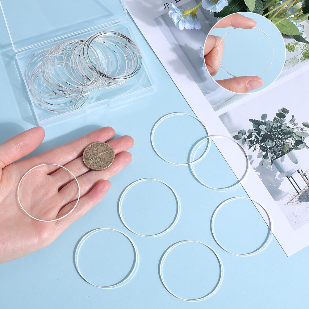 SOFPLATE 50Pcs 50mm Round Beading Hoops Beaded Earring Making Platinum