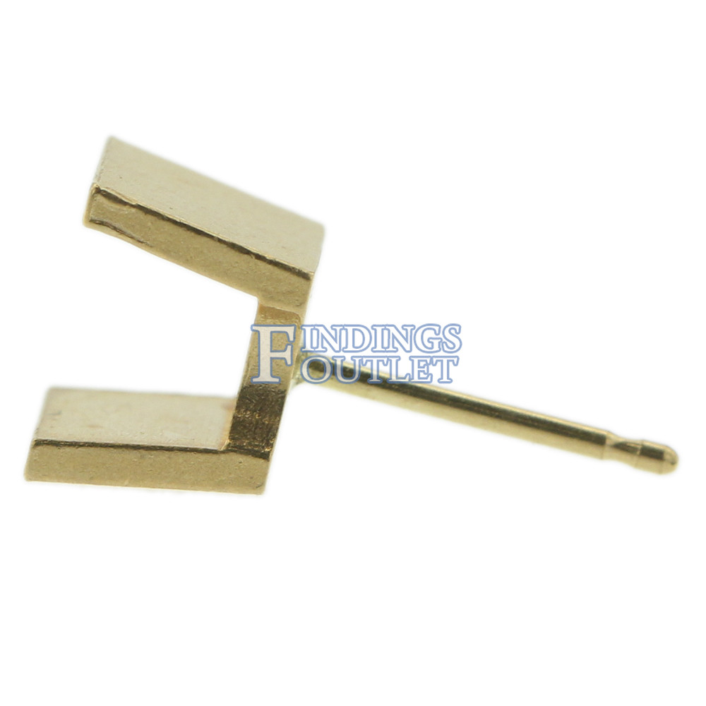 14k Yellow Gold Round Princess Stud Earring Mounting Setting Push Back Post