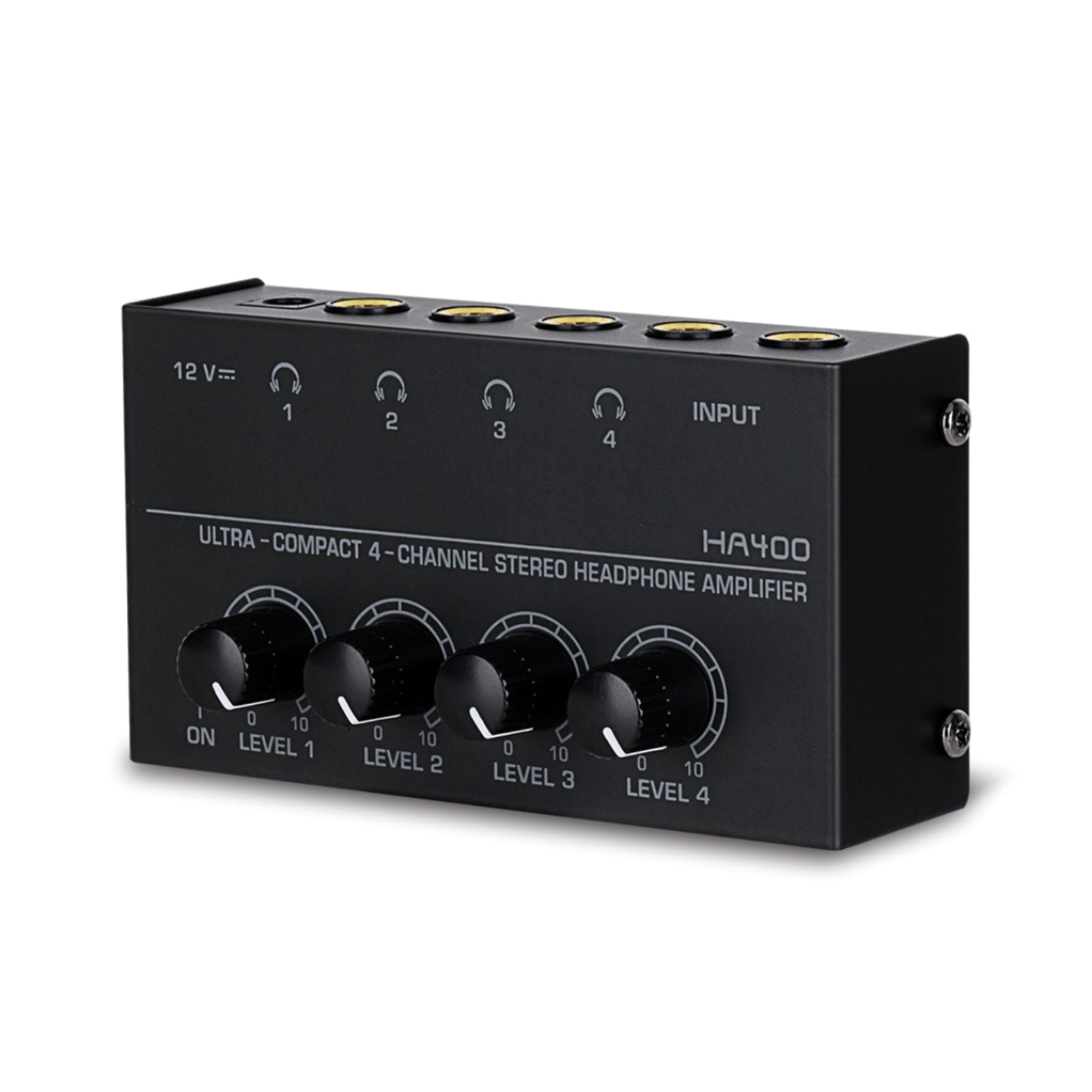 4 Channels 12V Black Mini Stereo Headphone Ultra-Compact Audio Amplifier