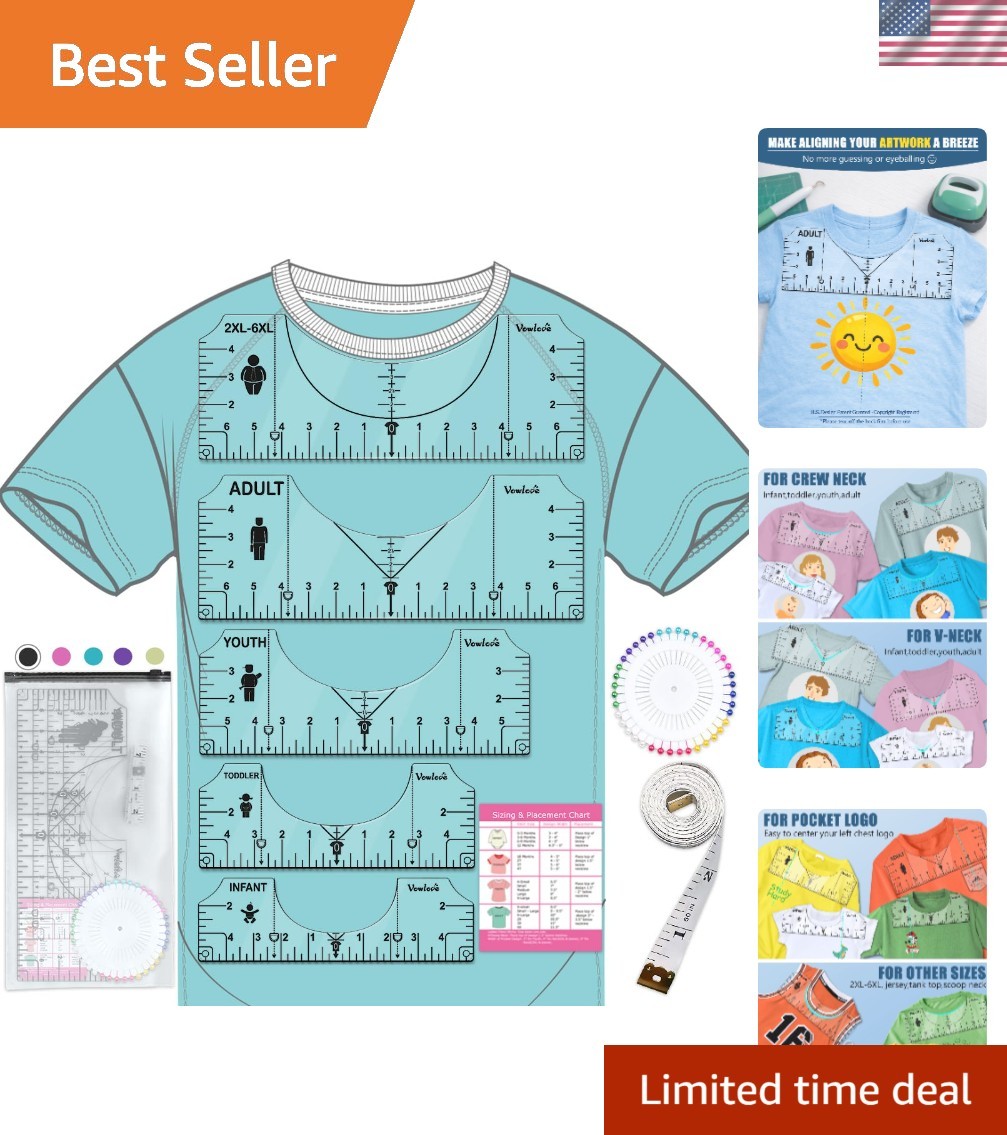 T-Shirt Ruler for Precise Alignment, Center & Left Chest Placement Tool for S...
