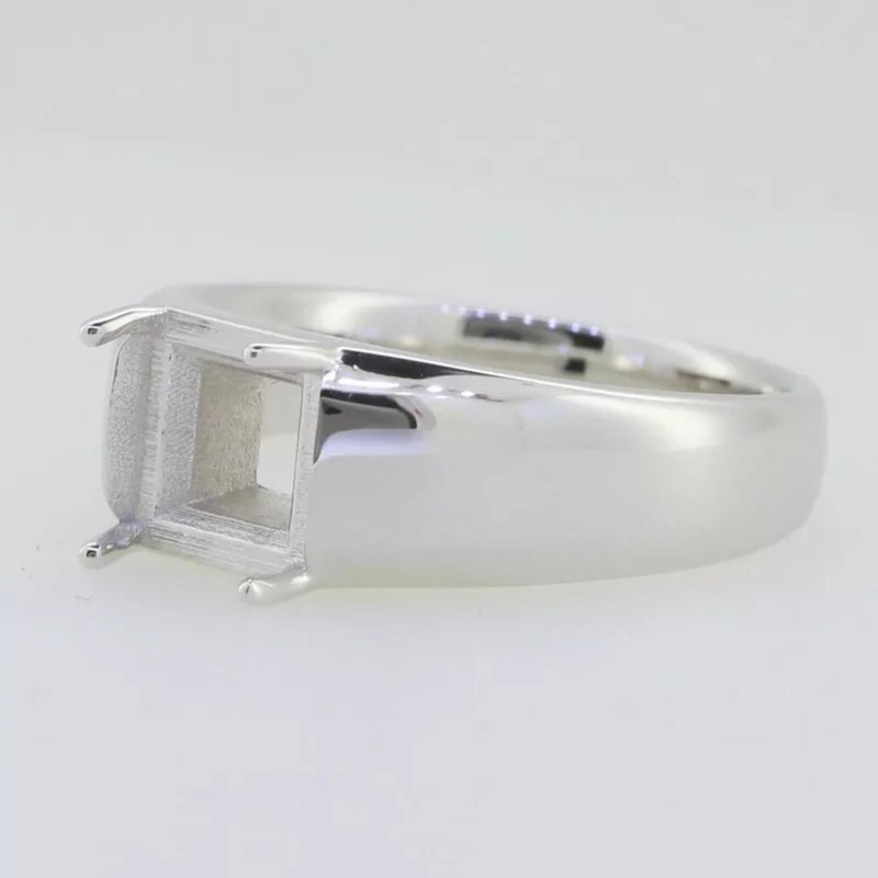 Square Shape 5mm Semi Mount Ring 925 Sterling Silver Solitaire Ring For Unisex