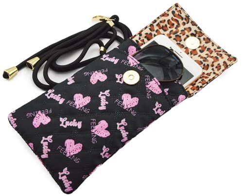 Soft Glasses Case Double Eyeglasses Case for Women with Adjustable Heart