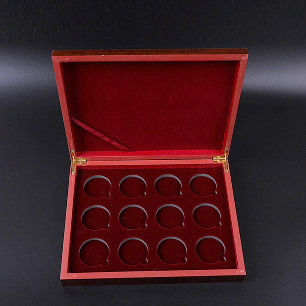 12Pcs Coin Capsules Clear Protective Cover for 40mm Conis w/ Wooden Display Case