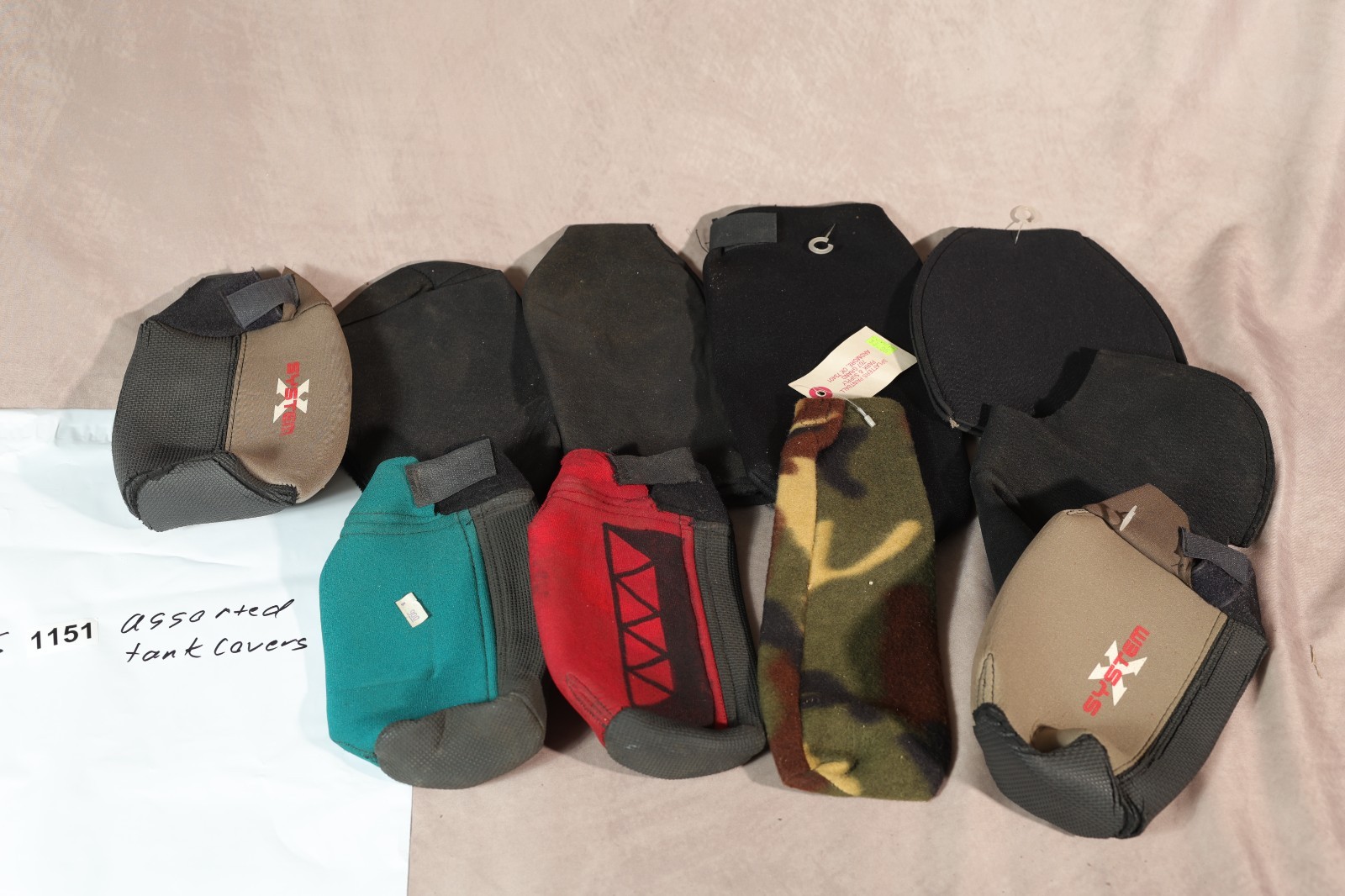 System X Paintball Tank Covers Lot of 9 Assorted Colors Camo Black Red Teal