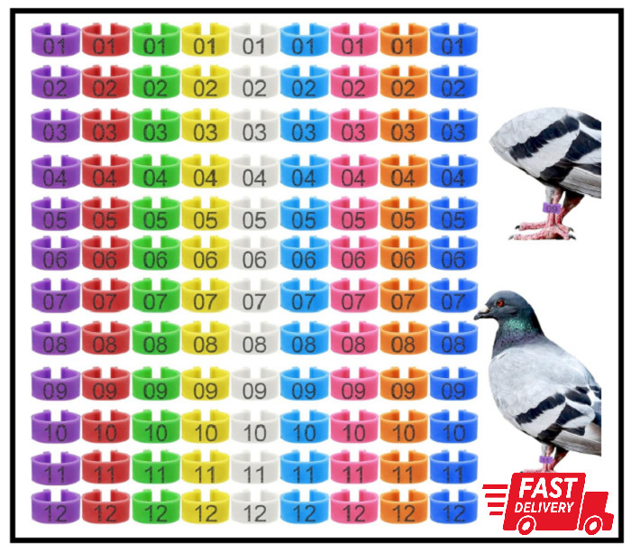108 Pcs 8mm Bird Quail Leg Rings with 9 Color Numbered Bird Pigeons Identificati