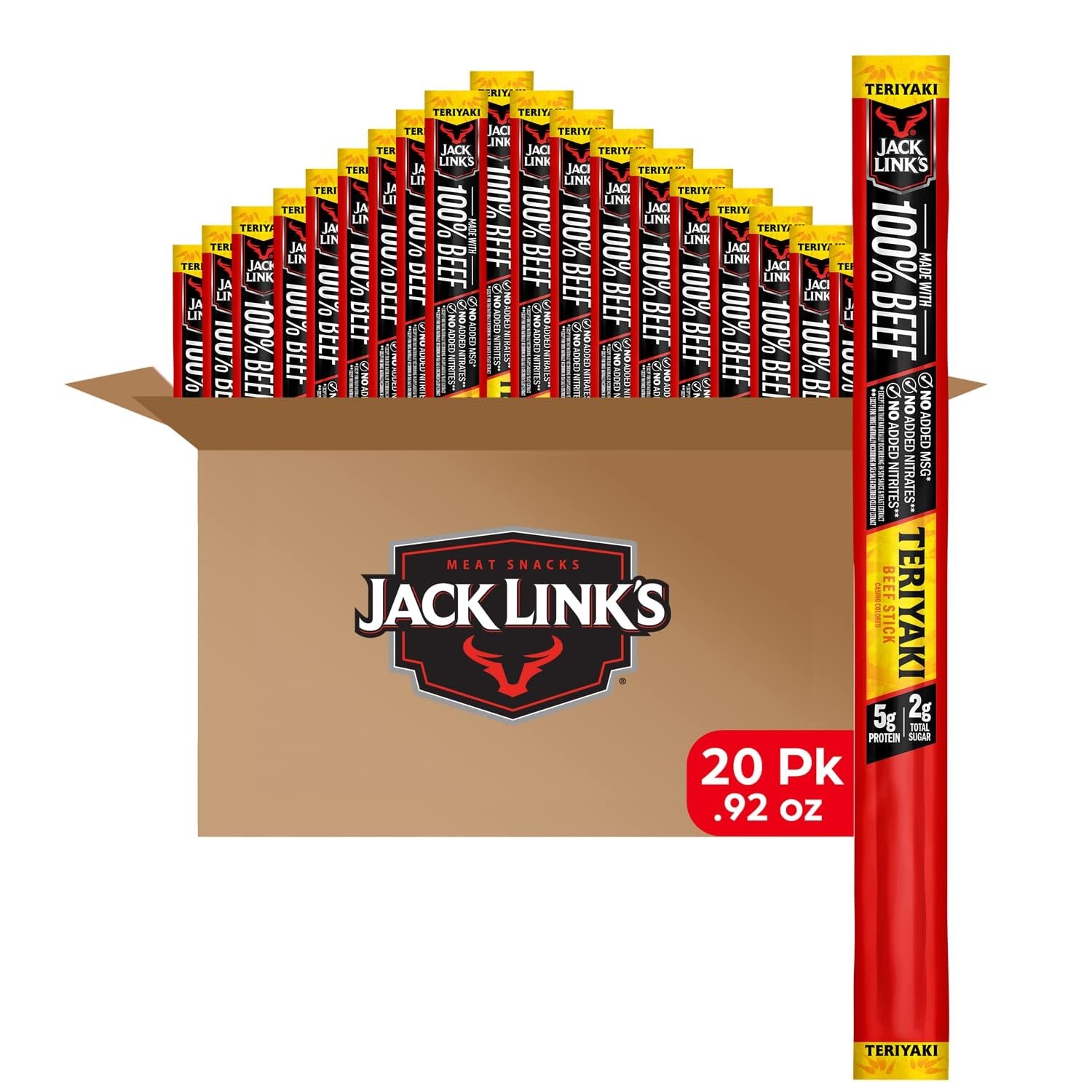 Jack Link's Beef Sticks, Teriyaki - Protein Snack, Meat Stick with 5g of