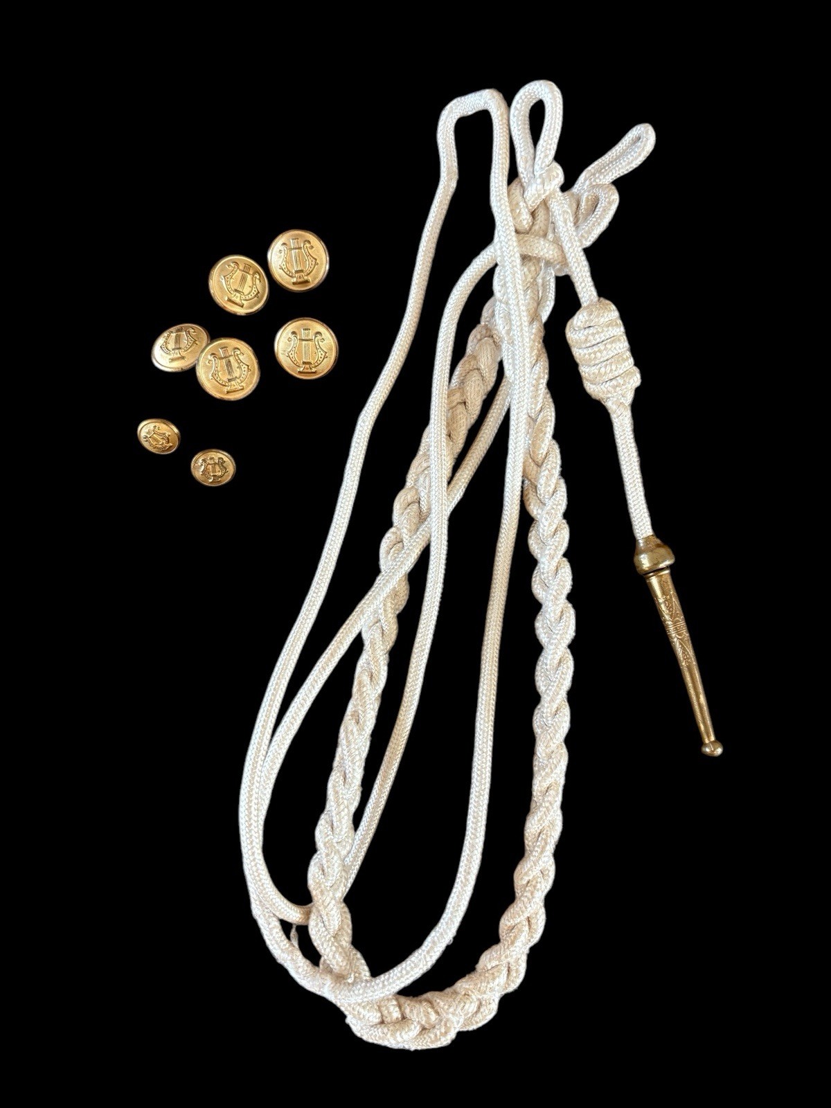 Vintage Shoulder Cord Citation With Brass Tip And Seven Brass Buttons