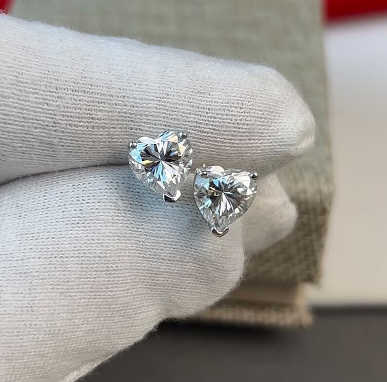 GRA Certified 1.00 ct to 8.00 ct Heart Shape Moissanite Stud Earrings Push Back
