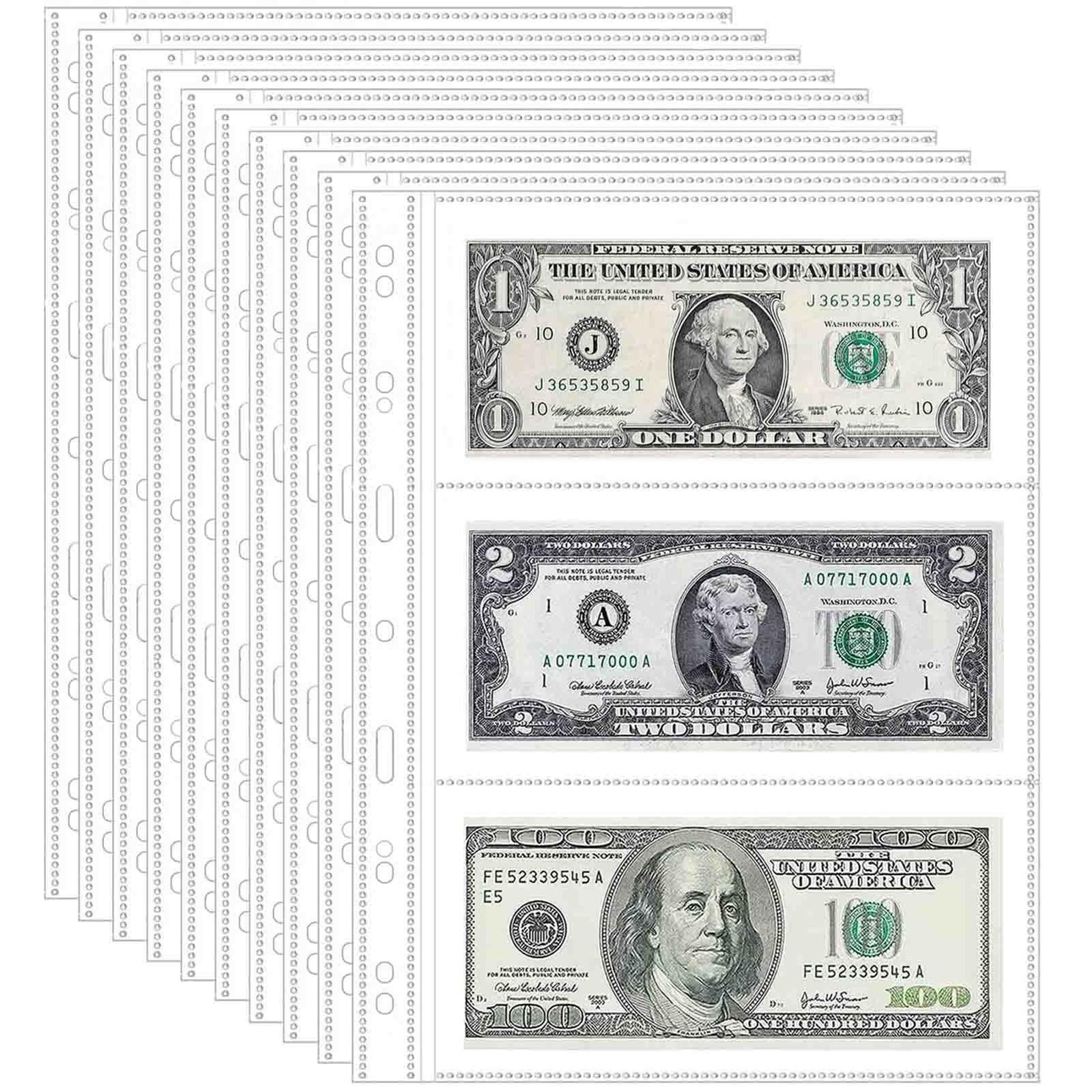 30 Sheets 180 Pockets Currency Sleeves Paper Money Collection Supplies Clear