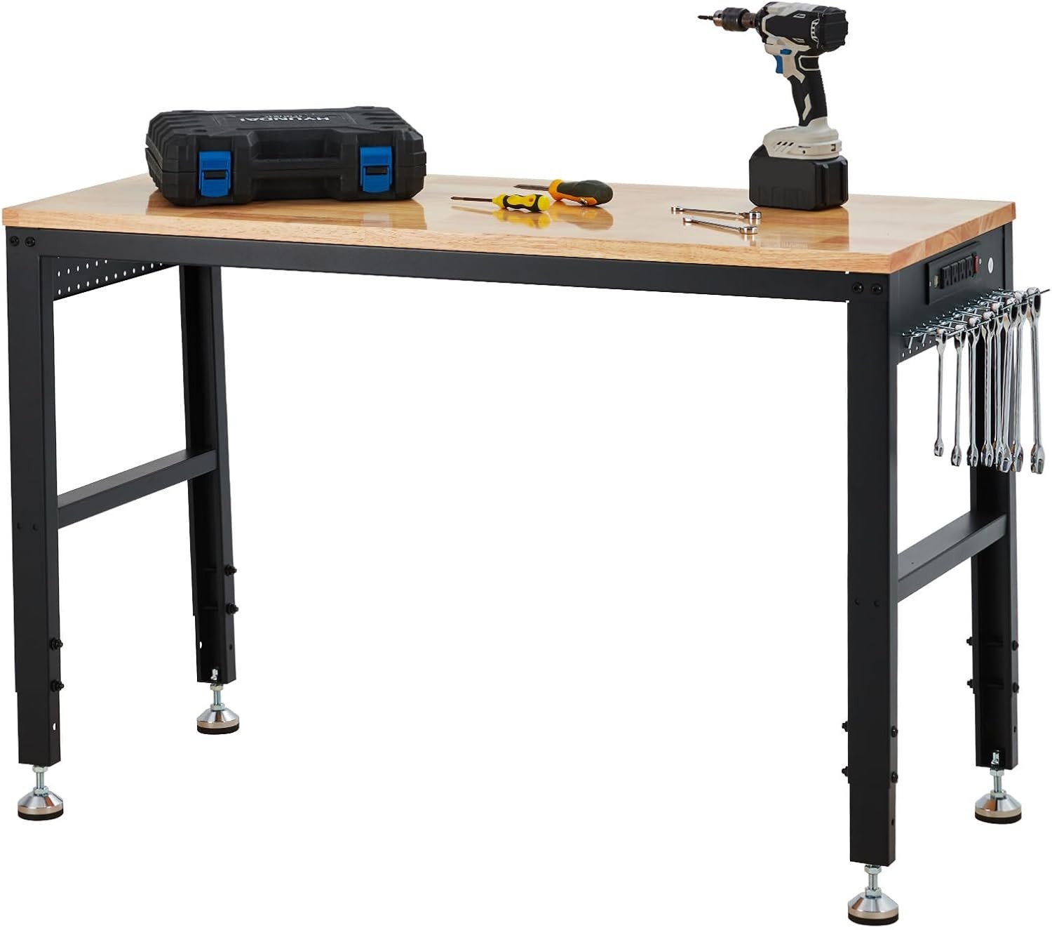 60" Adjustable Workbench, Heavy Duty Workstation with Power Outlets, 2000 LBS