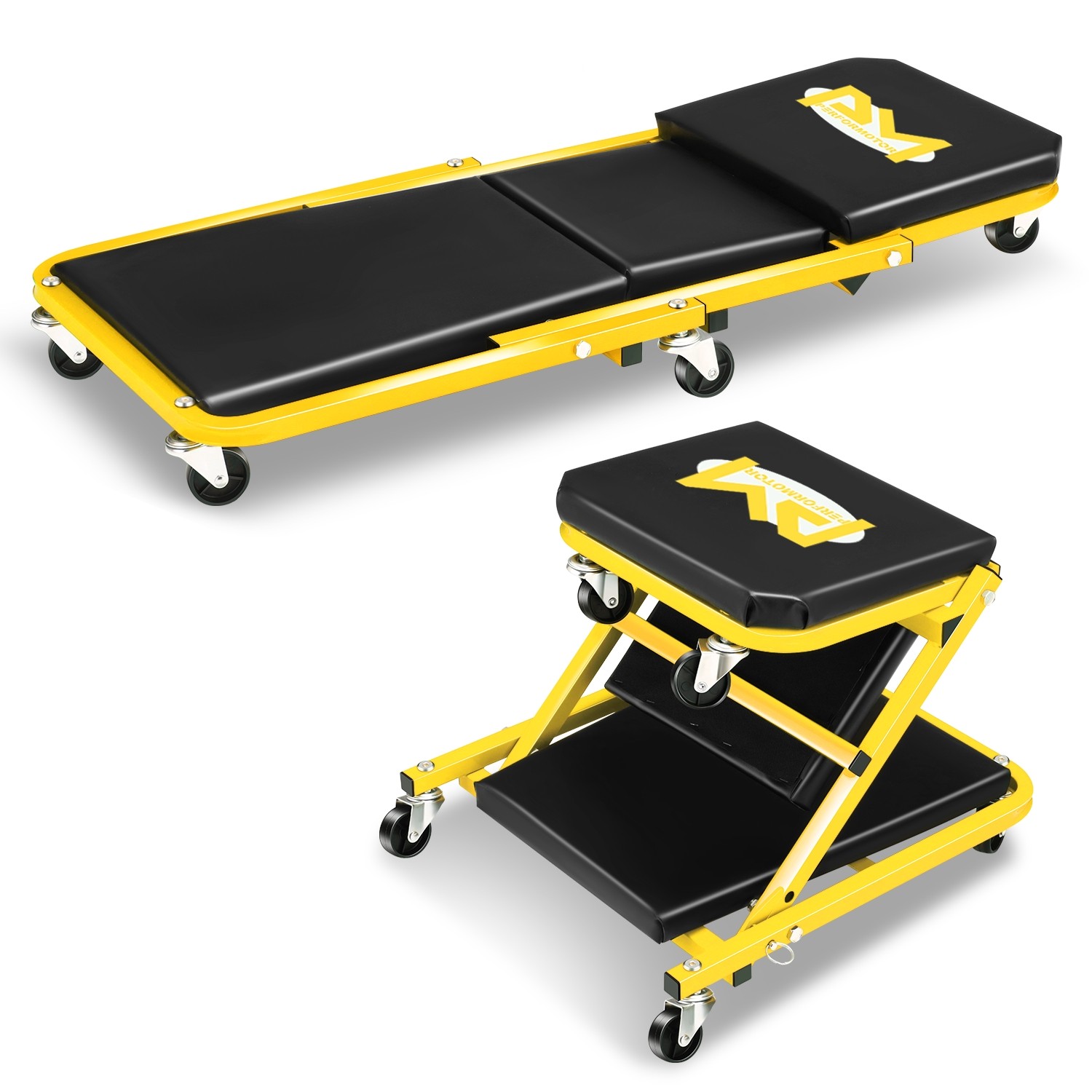 36"x 4.7"x 17.3" 330lbs Capacity Z-shaped Foldable Yellow 2-in-1 Rolling Creeper