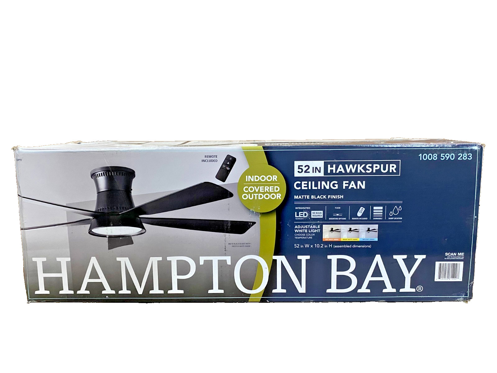 Hampton Bay Hawkspur LED 52 in. W/ Remote Indoor/Covered Outdoor Matte black