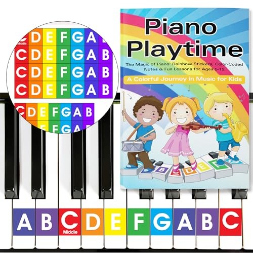 Rainbow Color Piano and Keyboard Sticker and Kids Piano Learning Book Easy to