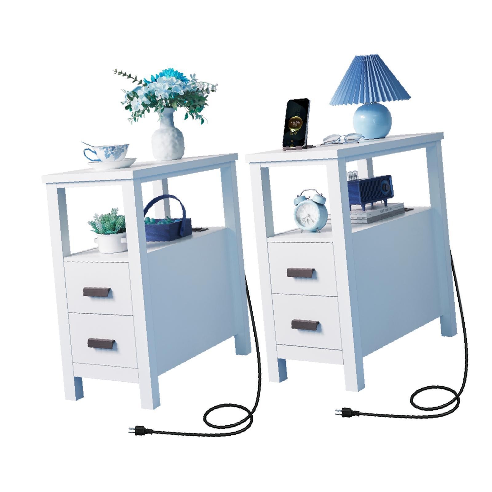 End Table with Charging Station and Storage Drawers Nightstand Table for Living