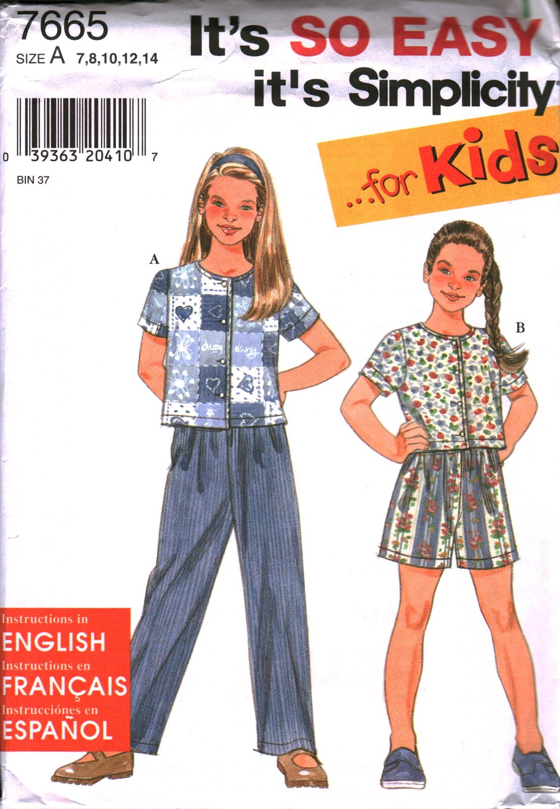 Uncut Vintage Simplicity Sewing Pattern 7665 Girls Pants Shorts Knit Top Easy FF