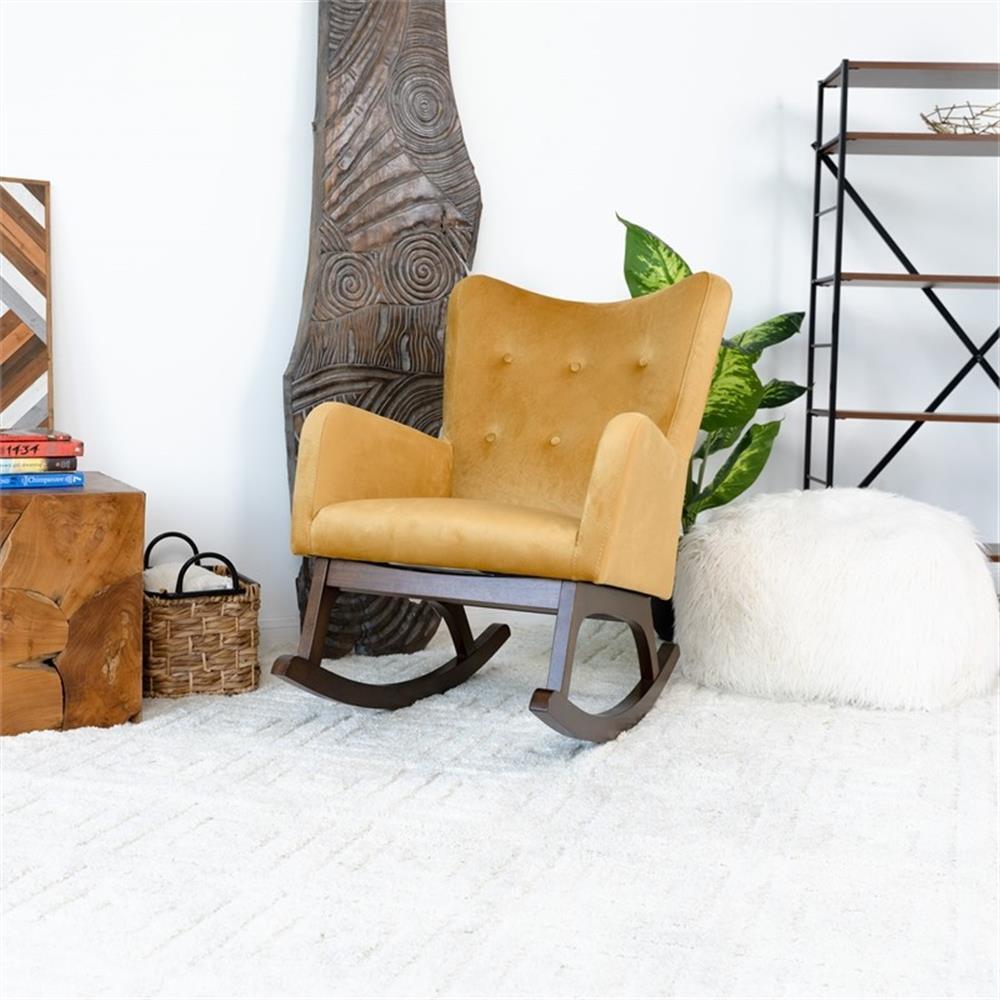 Logan Mid Century Modern Glider Rocking Velvet Chair for Nursery in Yellow