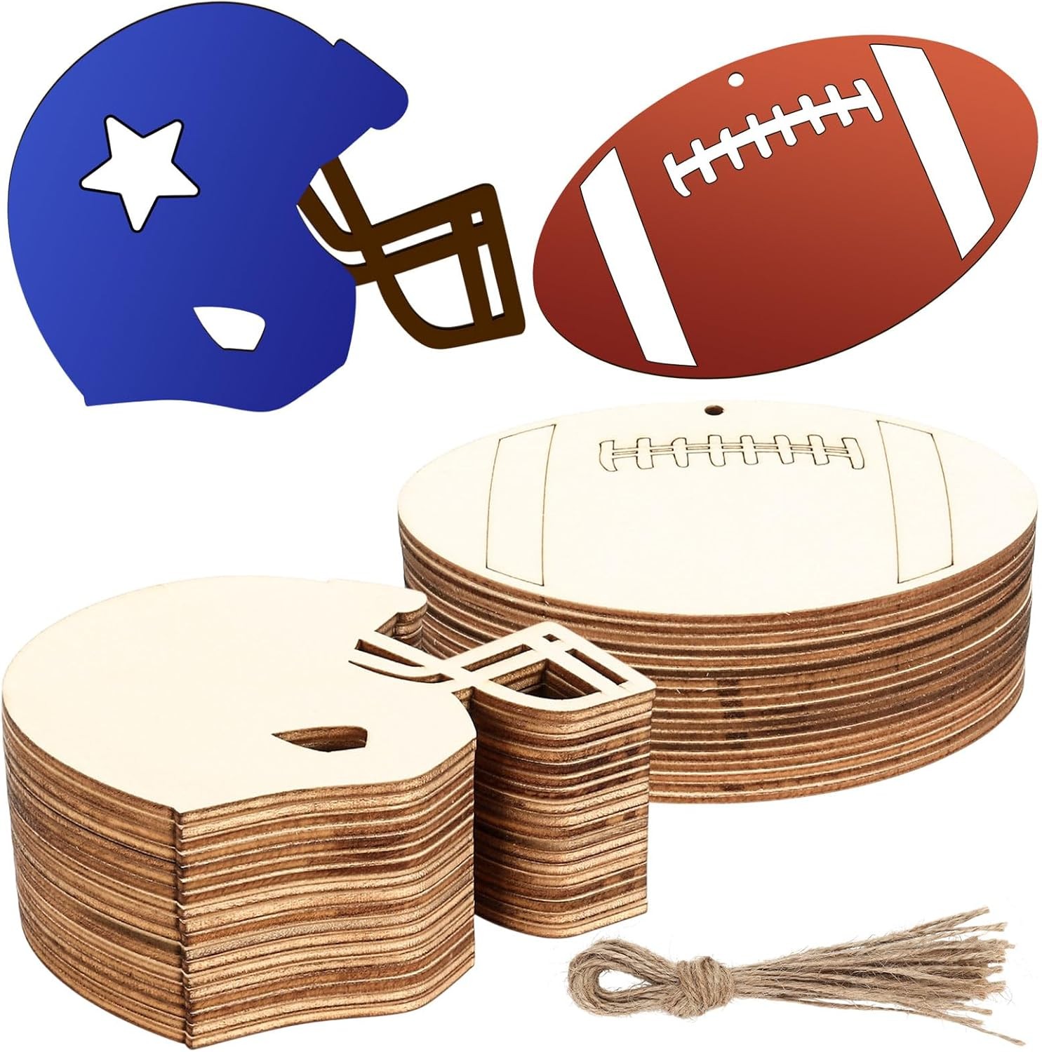 36 Pcs Unfinished Wooden Football and Helmet Cutouts for DIY Crafts