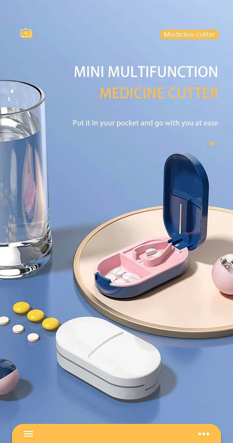 2 in 1 Portable Pill Cutter Crusher with Storage Box Medicine Organizer