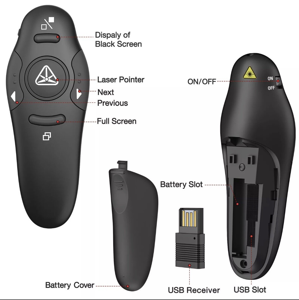 PowerPoint Presentation Remote Wireless USB PPT Presenter Laser Pointer Clicker