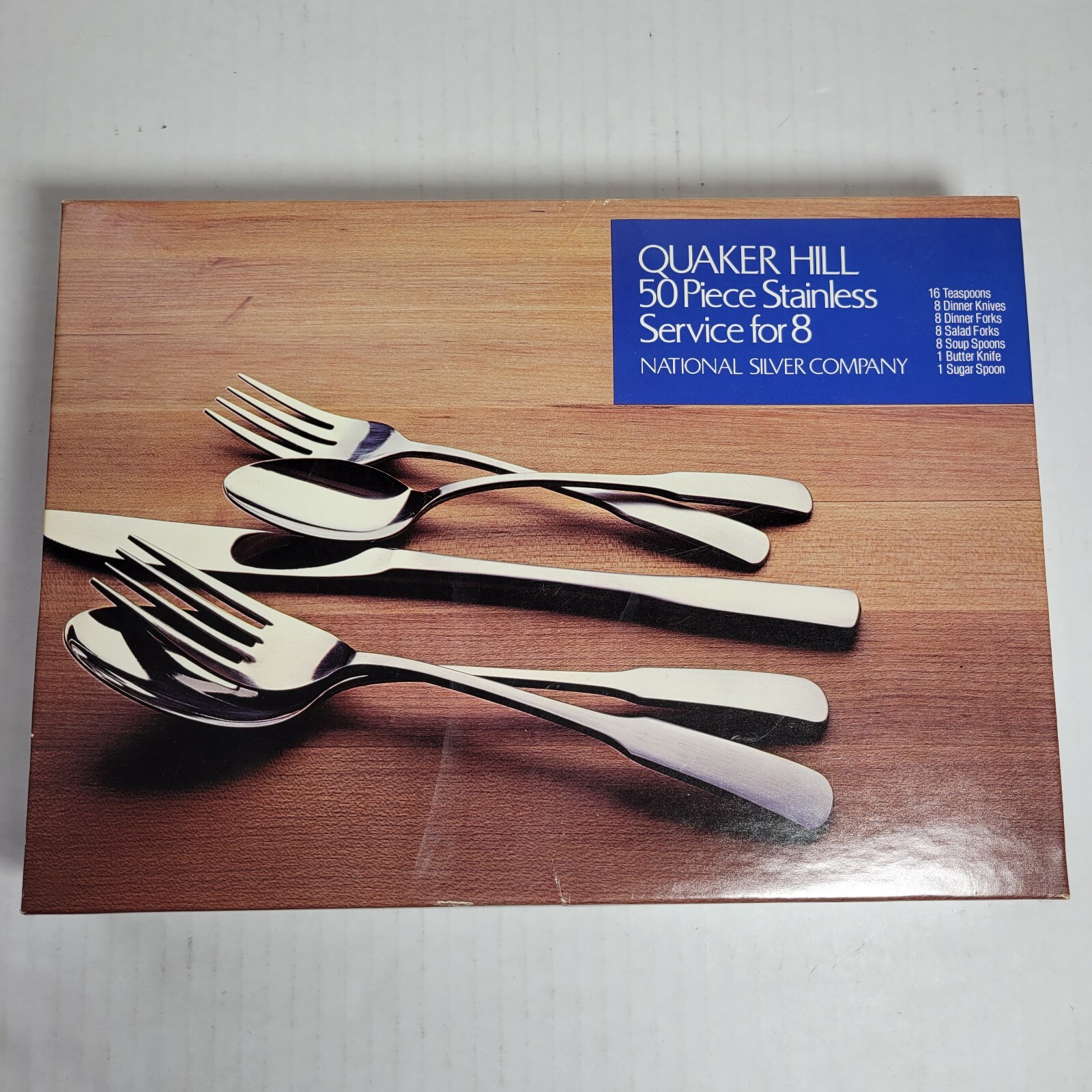 National Silver Co Stainless Quaker Hill 42pc Flatware Set in Box NO KNIVES Vtg