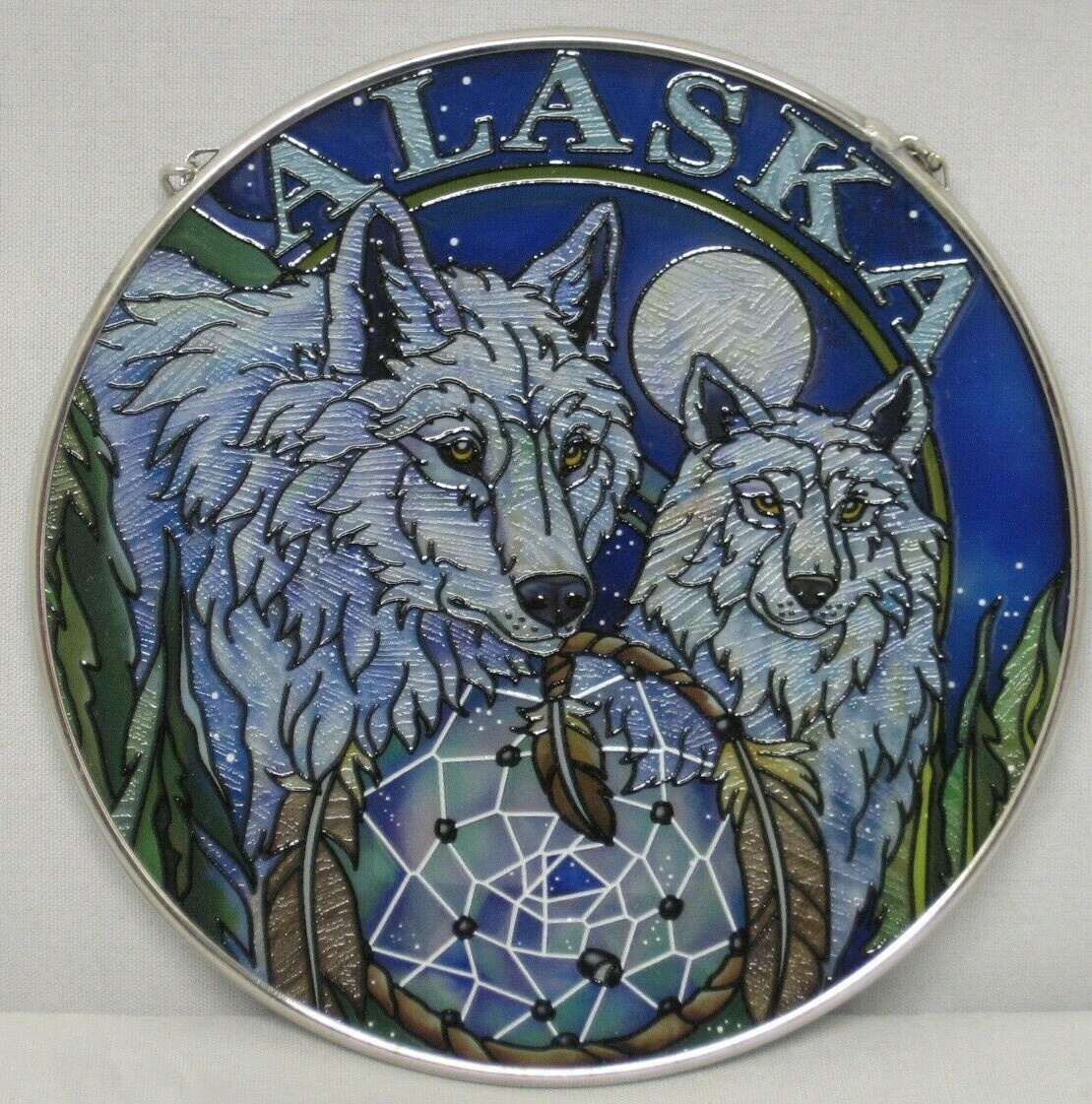 Amia Alaska Wolf Hand-Painted Glass Suncatcher, 4-1/2" 7584