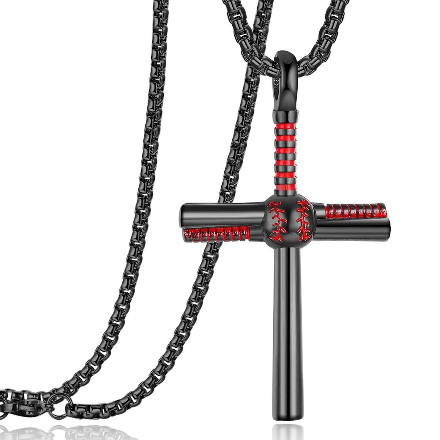 Rehoboth Baseball Bat Cross Pendant Necklace for Men Women With 24" Stainless...
