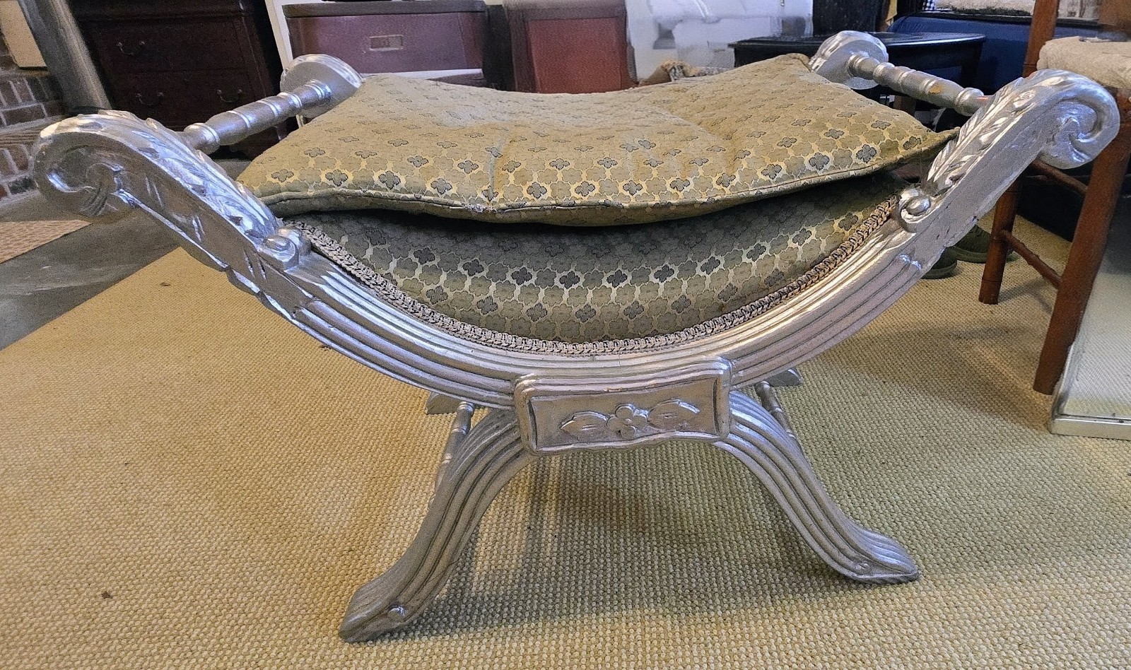 King Louis French Klismos Giltwood Vanity Bench Pristine 1920s