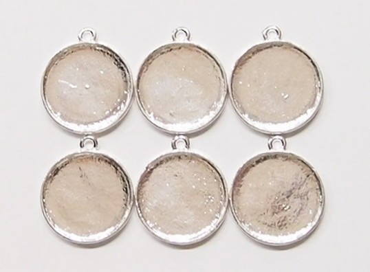 6 of 20mm Round Shiny Silver Plain High Rope Edge Pendant Settings 26x22mm