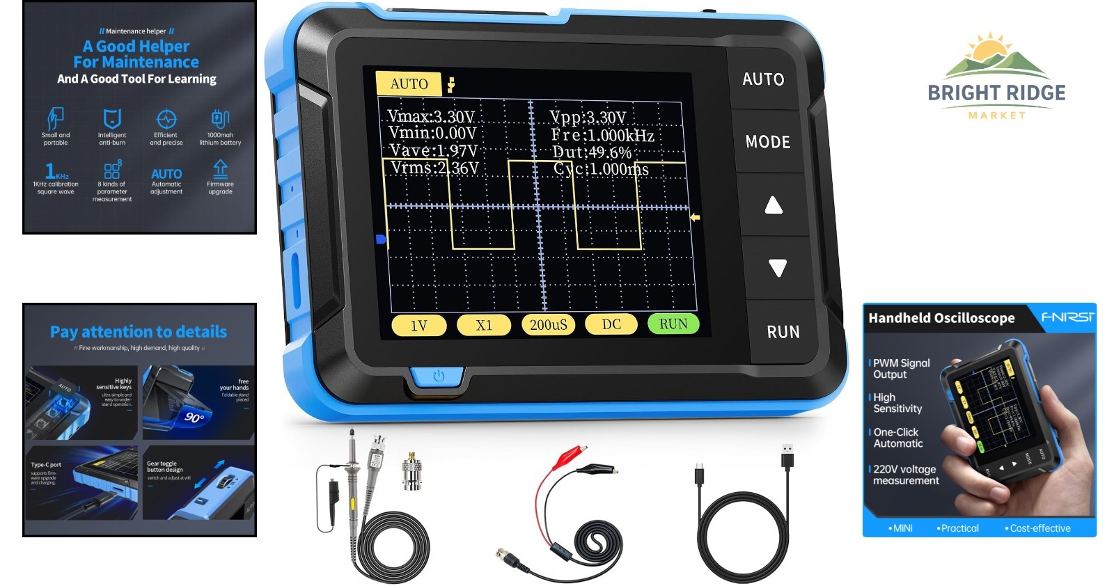 Compact Oscilloscope with 2.5MS/s Sampling Rate and 10x Probe for Measurements