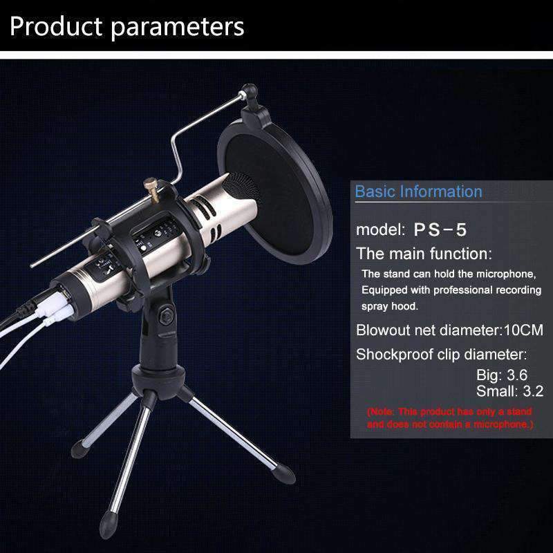 Microphone Pop Filter Holder Stick Desktop Tripod Stand Anti Spray Net Kit Set