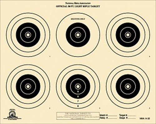 A-32 [A32] NRA Official 50 Foot Light Rifle Target, 6 bulls, (25) Tagboard