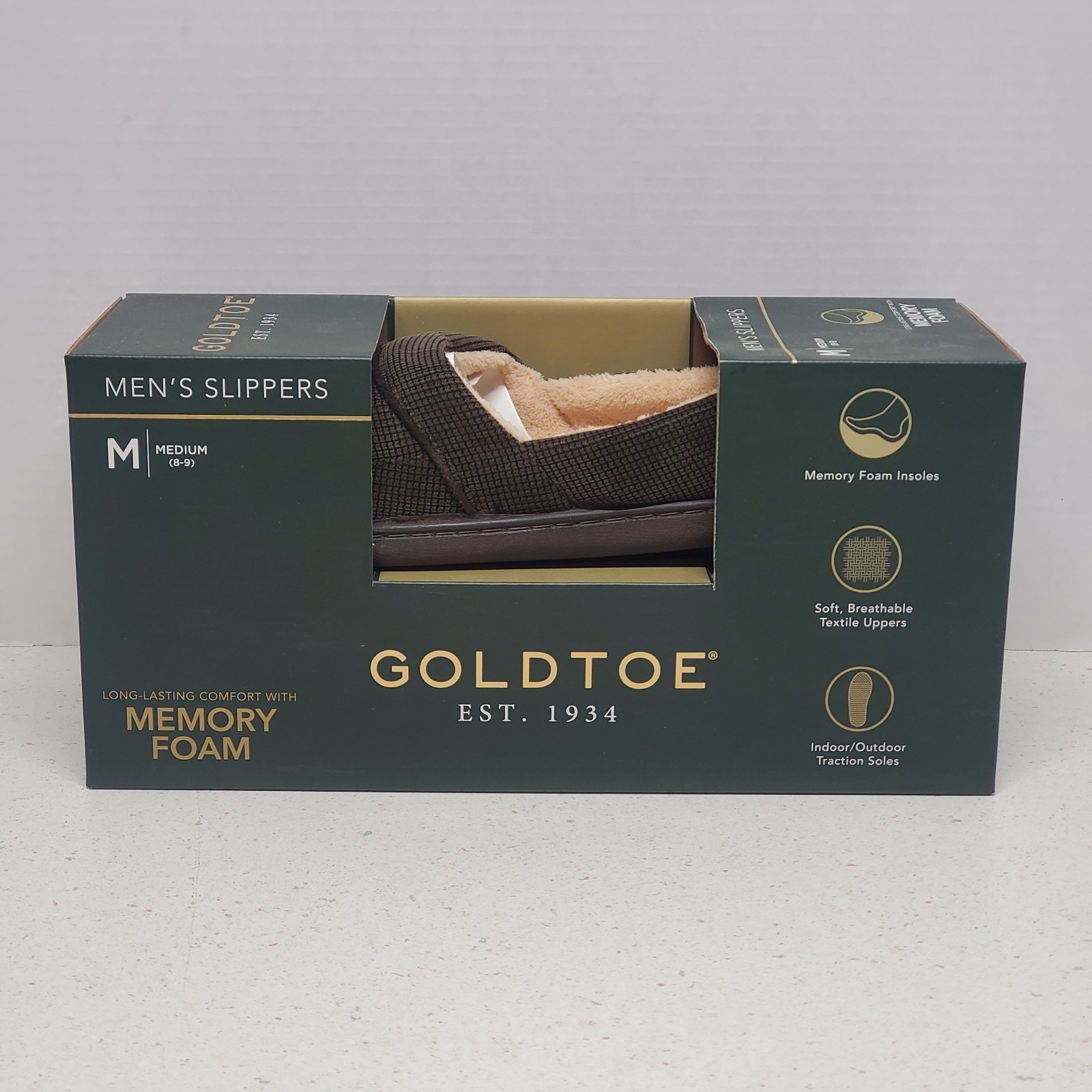 AUTHENTIC "GOLDTOE " MEN'S BROWN FAUX SUEDE INDOOR/OUTDOOR SLIPPERS (M) 8-9